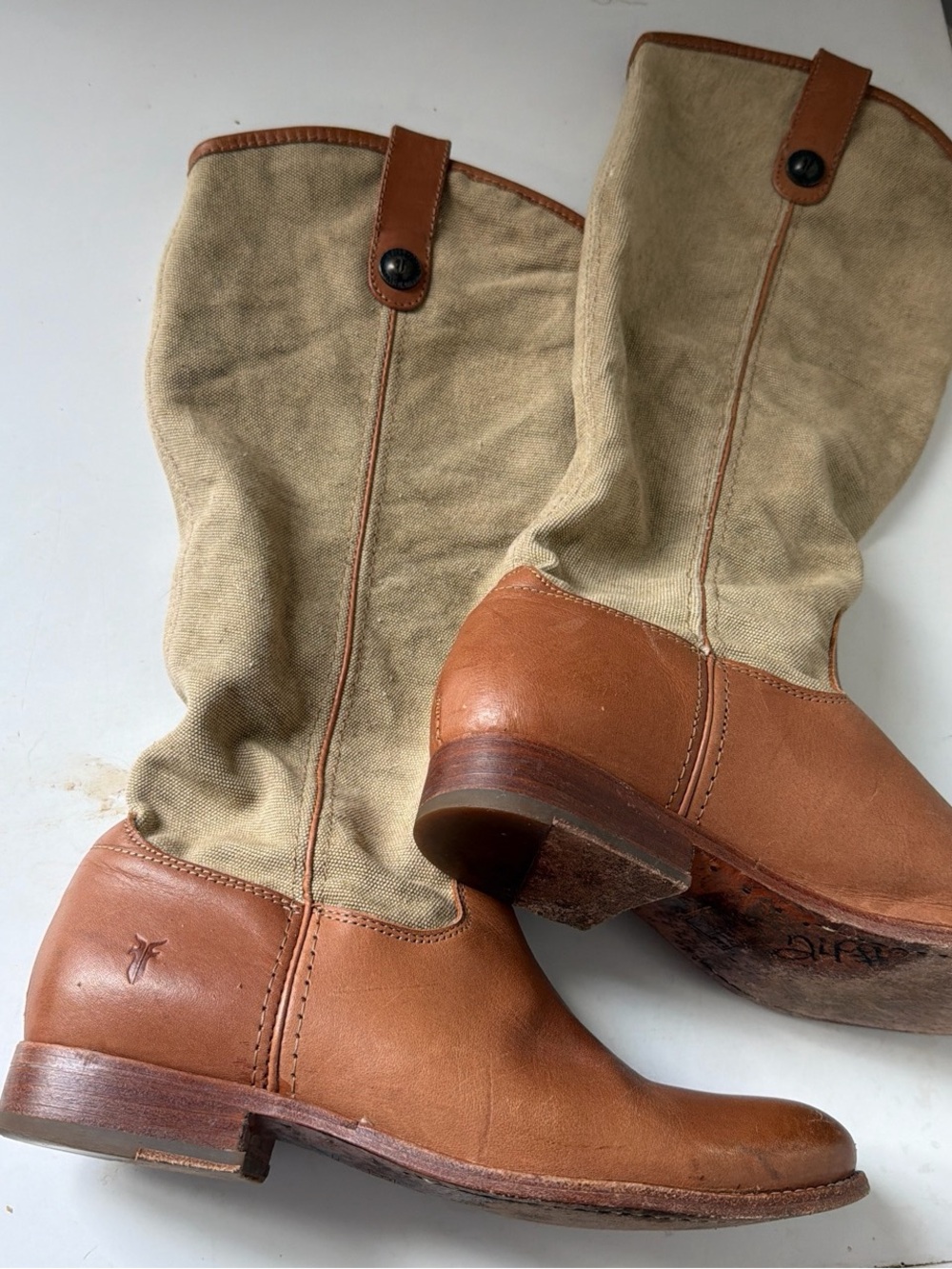Frye leather canvas women boots sz 8.5
